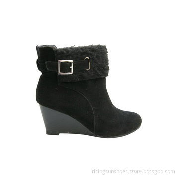 Women's Dress Boots, Wedge Heel Ankle Boots Style with Fake Suede Upper, Fur Edge Decorated